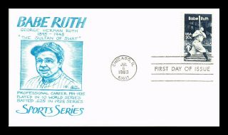 Dr Jim Stamps Us Babe Ruth Baseball Sultan Of Swat Bazaar Fdc Cover Scott 2046