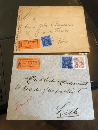 2 Rare 1910s Mozambique (portuguese Colonial) To France Registered Postal Covers