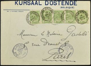 Belgium 1907,  5c Strip Of 5 Cover To France C54028
