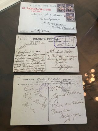 3 1919 - 1921 Mozambique (portuguese Colonial) To Belgium Postcards Cover