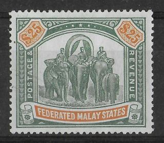 Federated Malay States 1904 - 1922 Nh $25 Green & Orange Sg 51 Cv £2250 Rrr
