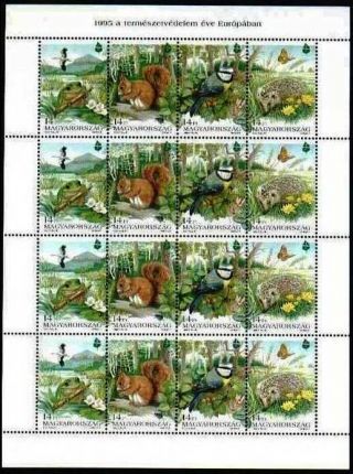 Hungary 1995.  Animals / Birds / Frogs,  Squirrel Full Sheet Mnh Mi.  : 4343 - 4346