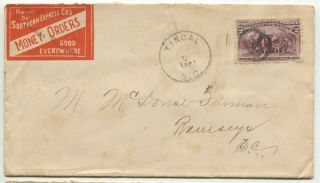 Tindal Sc 1894 231 Ad Label Cover " Southern Express Co " To Ramseys Sc