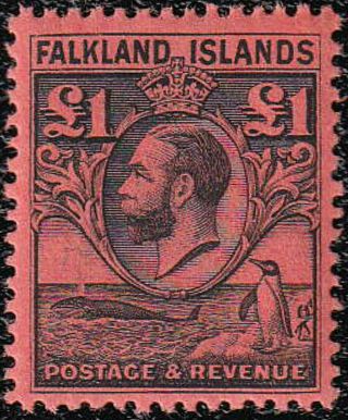 Falkland Islands George V 1929 Sg 126 One Pound Whales & Penguins 14