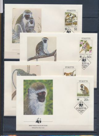 Xb72383 St Kitts 1986 Monkey Animals Wildlife Wwf Fdc 