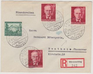 Germany Dr Austria 1943 (31.  7. ) Reg.  Cov.  P.  Rosegger Set Pm " Mürzzuschlag " Corr.  Rate