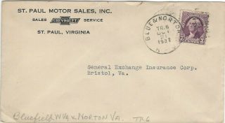 Rpo Railroad Post Office 1937 Bluefield & Norton Wv Va Chevrolet Corner Card