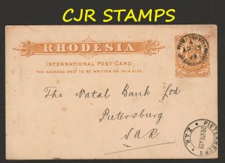Rhodesia 1899 Postal Stationery Card - Bulawayo To Pietersburg,  Z.  A.  R.