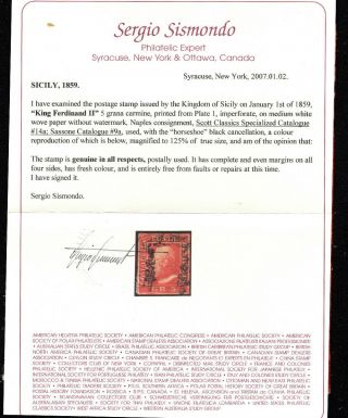 SICILY 1859 5g Sass 9a Sismondo certificate 3