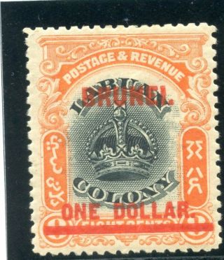 Brunei 1906 Kevii $1 On 8c Black & Vermilion Mlh.  Sg 22.  Sc 12.