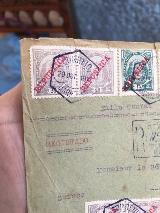 Rare 1912 Mozambique (Portugal Colonial) To Switzerland Registered Postal Cover 3