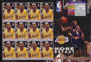 Kobe Bryant (los Angeles Lakers) Nba Basketball Player Stamp Sheet (2004)