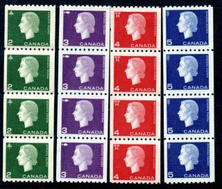 Weeda Canada 406 - 409 Vf Mnh Set Of Coil Strips,  Qeii Cameo Issue Cv $96