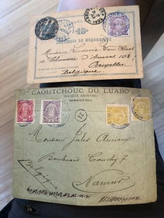 2 Rare 1899 Mozambique (portuguese Colonial) To Belgium Postal Cover & Postcard