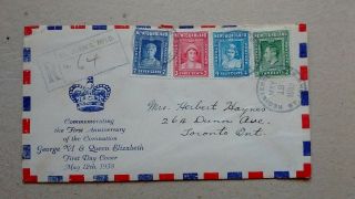 1938 Newfoundland Fdc Royal Family First Coronation Anniversary,  Sent To Toronto