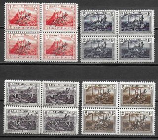 Luxembourg Stamps 1922 Mi Official 121 - 123,  137 Blocs Of 4 Mnh Vf Cat Value $300,