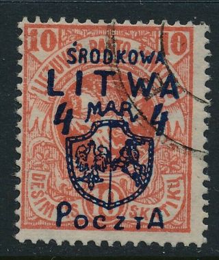 Middle Lithuania.  1920.  4 M.  /1o S.  Red.  Overprinted Stamp -.