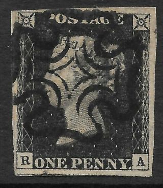 1840 - Penny Black 4 Margins Plate 4 (r - A) Very Fine