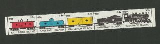 Kaulbach Island Cinderella Strip Of Five - 1980 - Trains Overprint -
