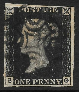 1840 - Penny Black 4 Margins Plate 1b (s - G) Fine