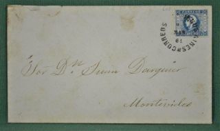 Buenos Aires Argentina Stamp Cover 1861 To Montevideo I Peso Blue (c68)