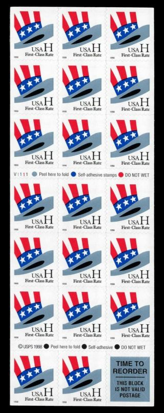 Scott 3268c - Patriotic Hat - 20 H ($0.  33) Self - Adhesive Stamps - Booklet