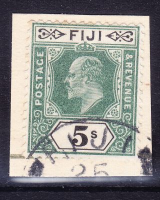 Fiji 1903 Edvii Sg113 5/ - Green & Black Wmk Crown Ca Very Fine.  Cat £160