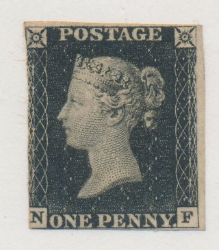 Great Britain Stamp Scott 1 Penny Black,  Mint/unused,  Two Good Margins