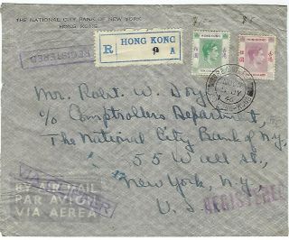 Hong Kong 1940 Registered Airmail Cover To Usa $5 And $10