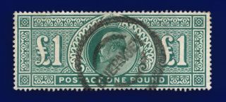 1902 Sg266 £1 Dull Blue - Green M55 (1) Guernsey D/r Parcel G/f Cat £825 Cpnk