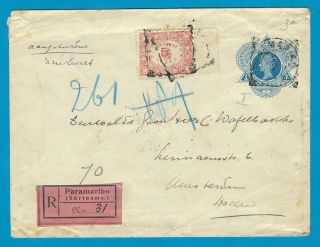 Suriname R Uprated Postal Envelope 1909 Paramaribo To Netherlands