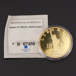 24k Gold Clad Swarovski Crystal Statue Of Liberty 1886 Commemorative Coin -