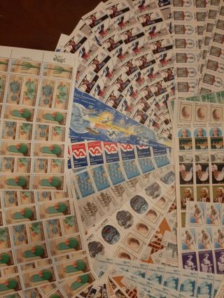Large Group Lot Uncanceled Misc.  Partial Stamp Sheets Face Value $307.  78 8