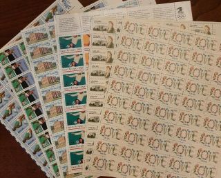 Large Group Lot Uncanceled Full Stamp Sheets $496.  67 Face Value 10