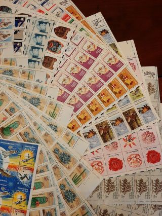 Large Group Lot Uncanceled Full Stamp Sheets $496.  67 Face Value 2