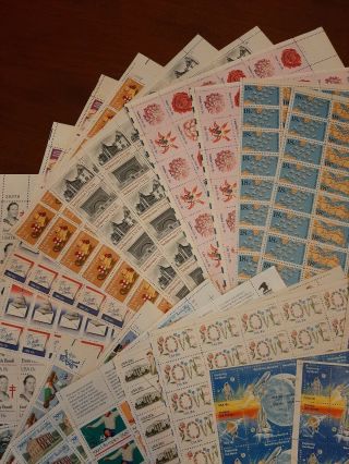 Large Group Lot Uncanceled Full Stamp Sheets $496.  67 Face Value 8