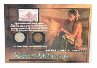 The Franklin Tribute Native Americans 1927 Nickel 1901 Penny & 1954 Stamp