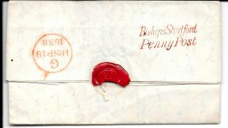 Hertfordshire 1838 Entire No3 Newport.  Bishops Stortford/ Penny Post In Red