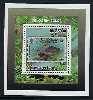 A419 Nh 2009 St.  Thomas Deluxe Souvenir Sheet Stamp On Stamp Birds & Ducks