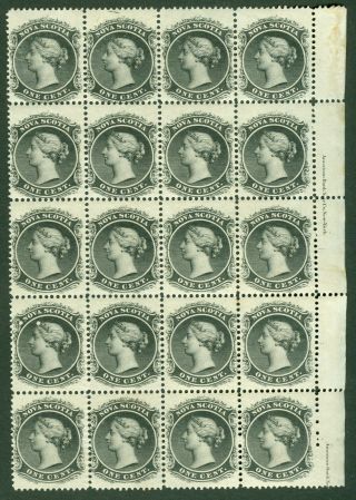 Sg 9 Nova Scotia 1860 - 63.  1c Jet Black.  Fresh Block Of 20.  18 Stamps.
