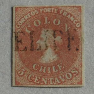Chile 1853 Columbus Colon – Yv 1 – 5 C Red - Brown / Azure – Cancelled San Felipe