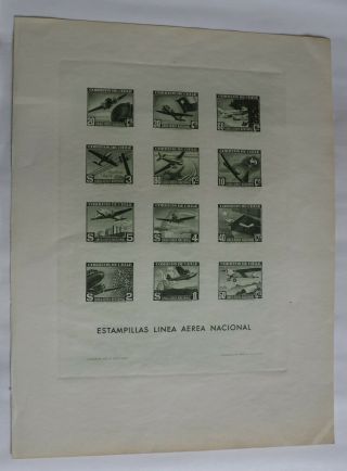 Chile 1941/42 Air Mail – Sheet Of 12 Stamps In Green - Grey – Linea Aerea Nacional