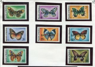 Fauna_3838 1975 Maldives Specimen 8 Pc Butterflies Proof Mnh