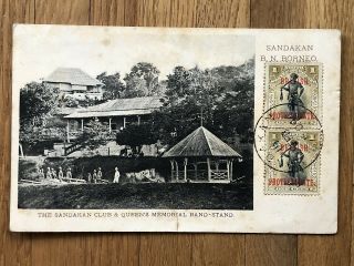 North Borneo Old Postcard Sandakan Club Memorial Band Stand To France 1909