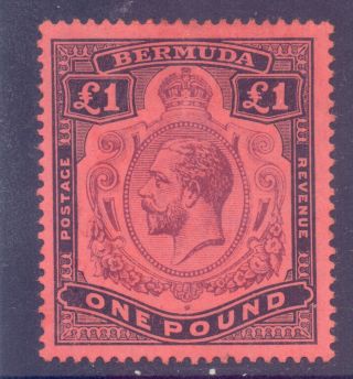 10/5.  Bermuda.  1910 54 1 Pound Mh,  Stamp.  King George V