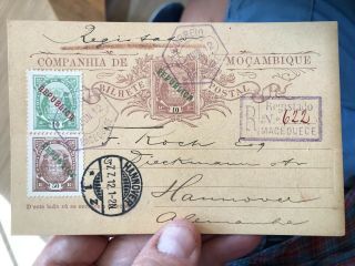 Rare Registered Portuguese Colonial Mozambique Postal Card Cover To Germany