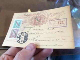 Rare Registered Portuguese Colonial Mozambique Postal Card Cover To Germany 3