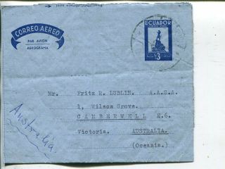 Ecuador Aerogramme To Australia 1958
