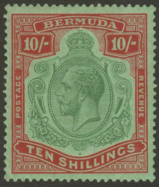 Bermuda 1924 Kgv 10sh Green And Red On Pale Emerald Sg92 Cat £140
