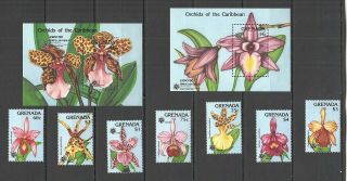 S1429 1990 Grenada Flora Flowers Orchids 2078 - 85 Michel 26 Euro Set,  2bl Mnh